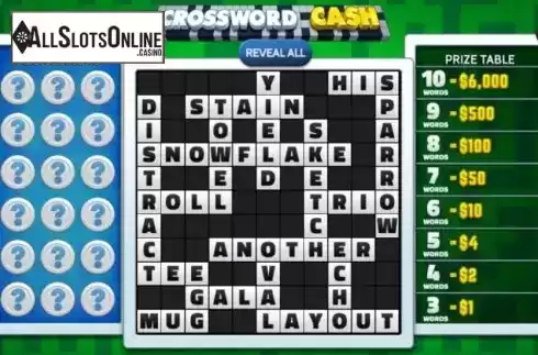 Game Screen. Crossword Cash from Instant Win Gaming
