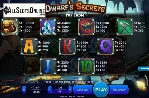 Paytable . Dwarfs Secrets from X Play