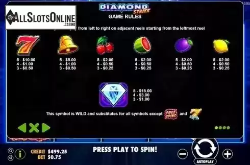 Paytable 1. Diamond Strike from Pragmatic Play