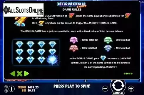 Paytable 2. Diamond Strike from Pragmatic Play