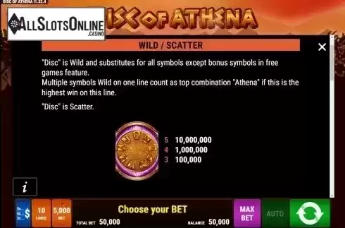 Paytable 1. Disc of Athena from Bally Wulff