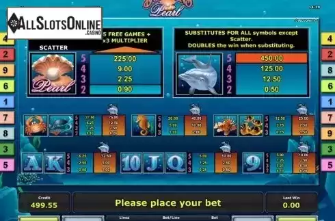 Paytable 1. Dolphin's Pearl from Greentube