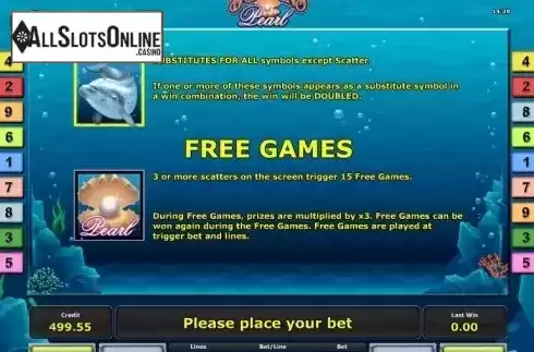 Paytable 2. Dolphin's Pearl from Greentube