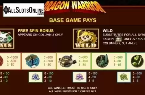 Paytable 1. Dragon Warrior (JDB168) from JDB168
