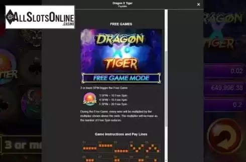 Features screen. Dragon X Tiger from Manna Play