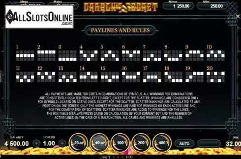 Paylines. Dragon's Secret (Gamzix) from Gamzix