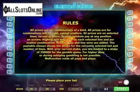 Rules. Electro Fruits from Five Men Games