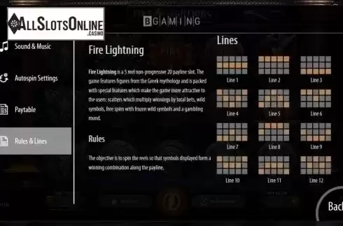 Paytable 3. Fire Lightning from BGAMING