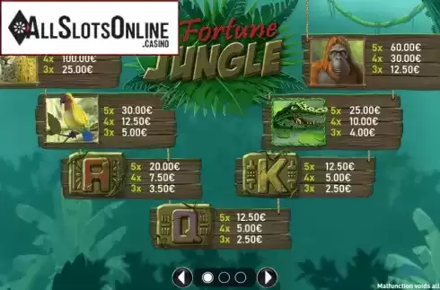 Paytable. Fortune Jungle from R. Franco