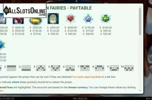 Paytable. Frozen Fairies from Mobilots