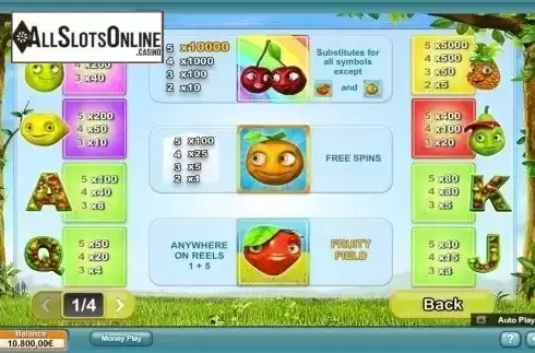 Paytable 1. Fruity Friends from NeoGames