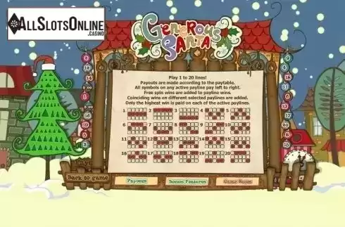 Paytable 3. Generous Santa from GamesOS