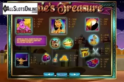 Paytable 1. Genie's Treasure (2by2) from 2by2 Gaming