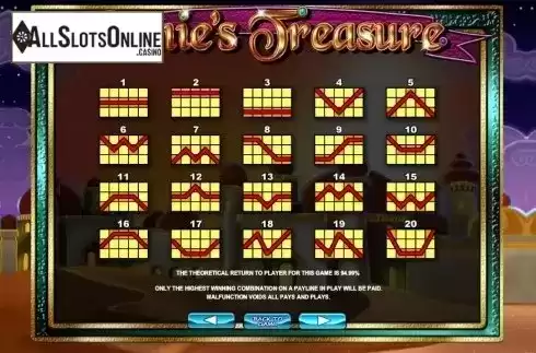 Paytable 5. Genie's Treasure (2by2) from 2by2 Gaming