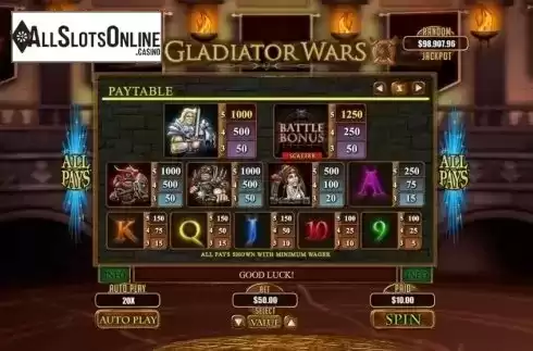 Paytable. Gladiator Wars from RTG