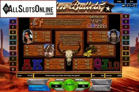 Paytable. Golden Bullets from Platin Gaming