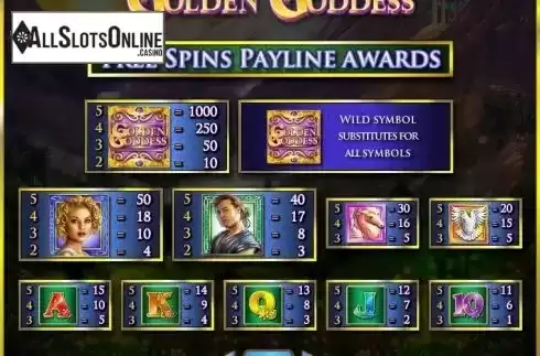 Paytable FreeSpins. Golden Goddess from IGT