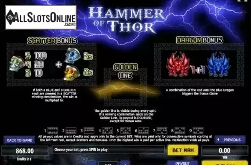 Paytable 2. Hammer Of Thor from Tom Horn Gaming