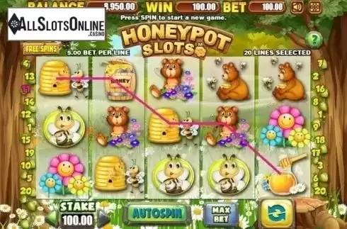 Win Screen. Honeypot Slots from Allbet Gaming