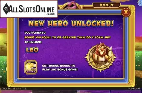 New Hero Unlocked screen. Horoscope Heroes from Gamesys