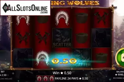 Win screen 1. Howling Wolves from Booming Games