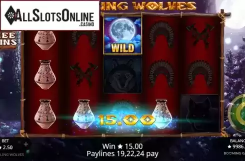 Win screen 2. Howling Wolves from Booming Games