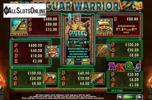 Paytable . Jaguar Warrior from Casino Technology