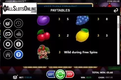 Paytable 2. Joker Megaways from Games Inc
