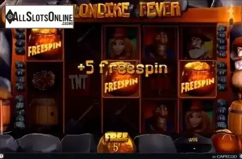 Free Spins screen. Klondike Fever from Capecod Gaming