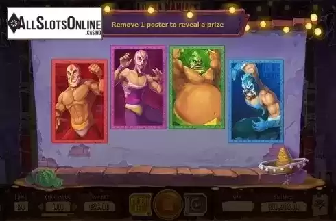 Bonus game screen. Lucha Maniacs from Yggdrasil