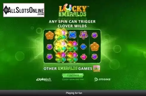 Start Screen. Lucky Emeralds from Playtech Origins