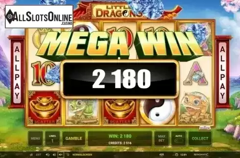 Mega Win screen. Little Dragons from Novomatic