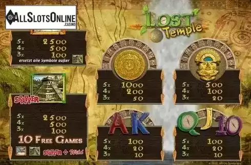 Paytable 1. Lost Temple HD from Merkur