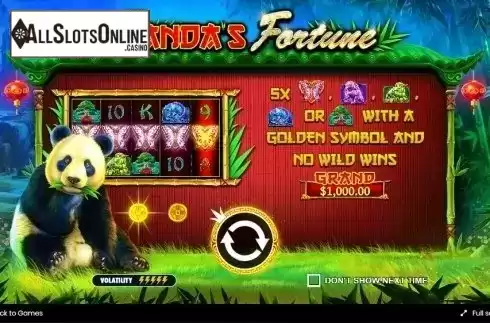 Intro Game screen. Panda's Fortune from Pragmatic Play