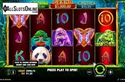 Game Workflow screen. Panda's Fortune from Pragmatic Play