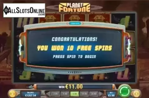 Free Spins Screen. Planet Fortune from Play'n Go
