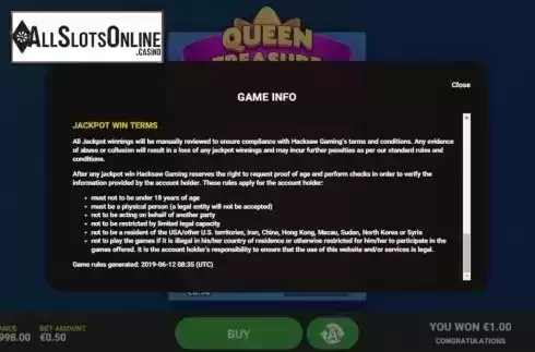 Info 4. Queen Treasure from Hacksaw Gaming