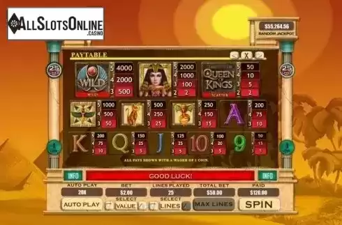 Paytable. Queen of Kings from RTG