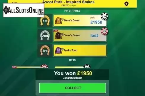 Win screen. Rush Horses Go! from Inspired Gaming