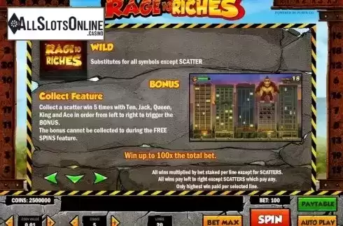 Paytable 1. Rage to Riches from Play'n Go