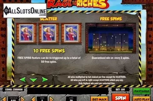 Paytable 2. Rage to Riches from Play'n Go