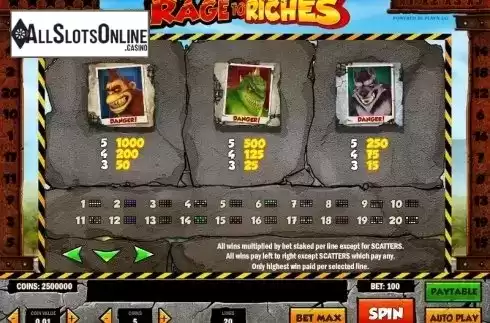 Paytable 3. Rage to Riches from Play'n Go