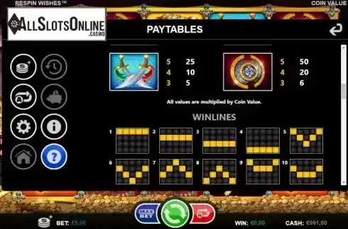 Paylines. Respin Wishes from Games Inc
