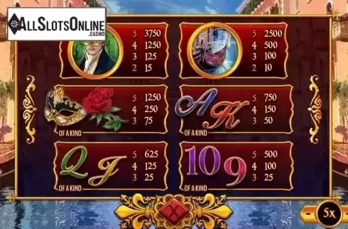 Paytable 2. Rose of Venice from TOP TREND GAMING