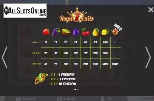 Screen2. Royal 7 Fruits from MrSlotty