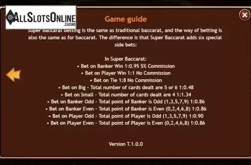 Game Rules 2. Super Baccarat from Triple Profits Games