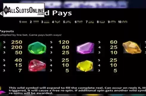 Paytable. Super Crystals from Nucleus Gaming