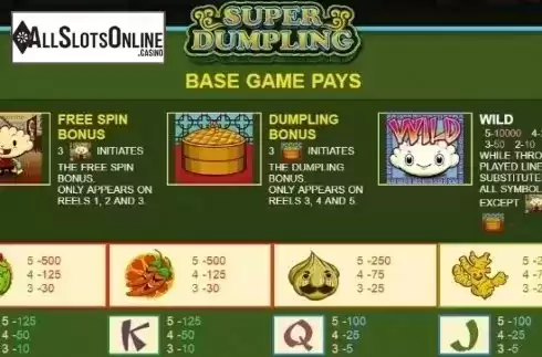 Paytable 1. Super Dumpling from JDB168