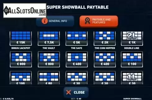 Paylines. Super Showball from Neko Games