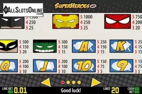 Paytable 1. SuperHeroes HD from World Match